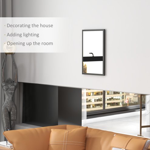 HOMCOM Decorative Rectangular Wall Mirror, 60 x 40 cm Wall-Mounted Bathroom Mirror for Living Room, Bedroom, Hallway, Black
