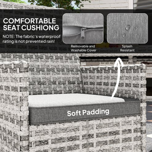 Outsunny Rattan Garden Furniture Set, Outdoor Dining Table and Chairs 4 Seater with Cushions, Square Tempered Glass Top, 4 Armchairs, for Balcony, Terrace, Conservatory, Mixed-Grey