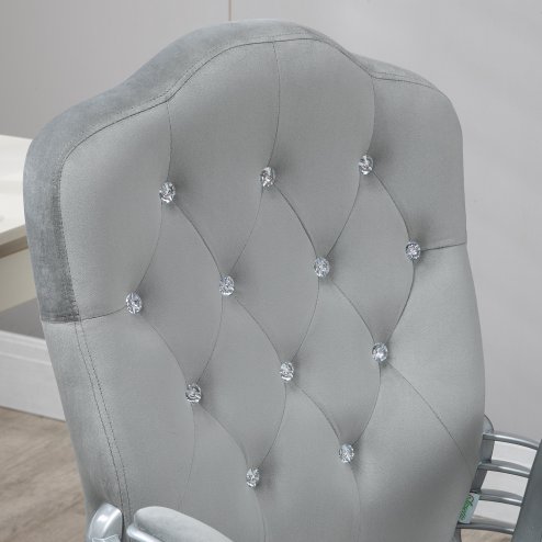 Vinsetto Home Office Chair, Velvet Computer Chair, Button Tufted Backrest with Swivel Wheels, Adjustable Height and Tilt Function, Grey