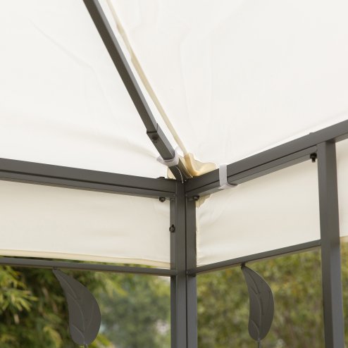 Outsunny 3 x 3m Outdoor Steel Gazebo with 2 Tier Roof, Garden Gazebo Patio Canopy Marquee Shelter with Decorative Steel Frame - Cream