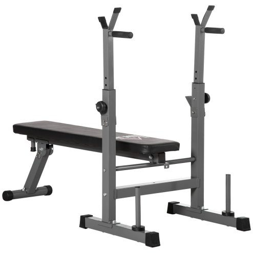 HOMCOM Adjustable Weight Bench, Foldable Bench Press with Barbell Rack, Dip Station, for Home Gym, Strength Training, Multi-Use Workout Bench, Grey