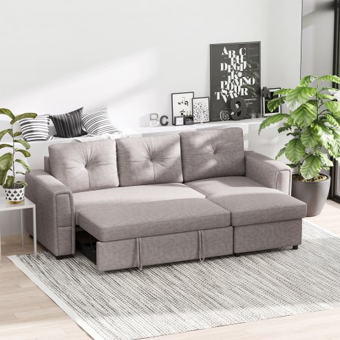 HOMCOM 3 Seater Sofa Bed, L Shaped Pull Out Sofa Bed with Storage, Convertible Click Clack Settee Sectional Sleeper Futon for Living Room, Office