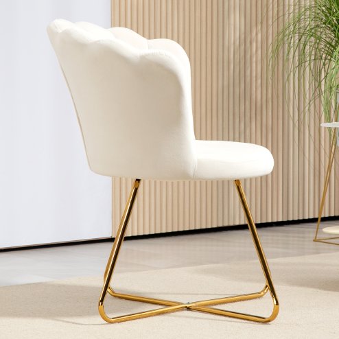 HOMCOM Modern Armchair, Velvet Tufted Accent Chair with Lotus Backrest, Occasional Tub Chair with Steel Legs for Living Room, Bedroom, Cream