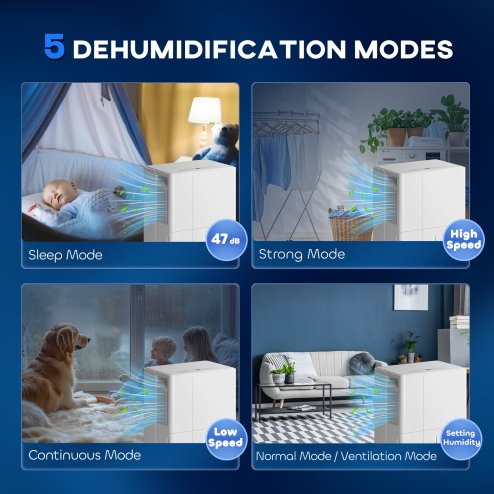 HOMCOM 30L/Day Dehumidifier with Activated Carbon Air Filter, Continuous Drainage, 4.7L Water Tank, 24H Timer, Dehumidifier for Home Damp, Bedroom, Condensation, Mould, Laundry Drying