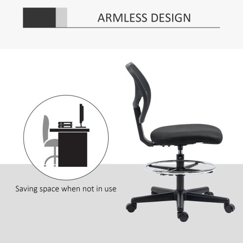Vinsetto Drafting Chair, Standing Desk Chair, Painting Chair with Adjustable Height, Footrest Ring, Black