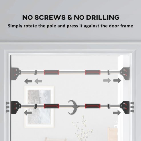 SPORTNOW Pull Up Bar Doorway, No Screws Chin Up Bar, Adjustable Length (75-92cm) for Home Gym Workout, Max Load 200kg