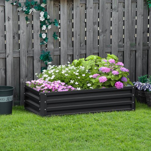 Outsunny 216L Rectangle Raised Garden Bed Box with Weatherized Steel Frame for Vegetables, Flowers and Herbs, 120 x 60 x 30.5cm, Grey