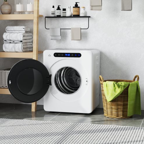 HOMCOM 4kg Vented Tumble Dryer, 1000W Compact Freestanding Front Tumble Dryer with Stainless Steel Tub, Timer, 6 Heat Settings, Small Portable Clothes Drying Machine, White