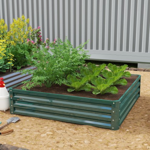 Outsunny 432L Square Raised Garden Bed Box with Weatherized Steel Frame for Vegetables, Flowers and Herbs, 120 x 120 x 30cm, Green