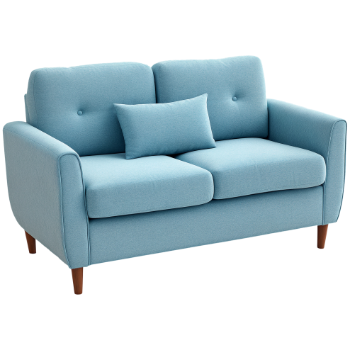 HOMCOM 2 Seater Sofa with Spring Cushion, Fabric Sofa with Wooden Legs, Modern Love Seat for Living Room, 140cm Width Tufted Couch for Bedroom