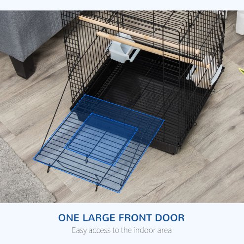 PawHut Bird Cage Parrot Cage Budgie Cage 59cm with Openable Top, Stand, Tray, Handles, Feeding Bowls for Parakeet, Finch, Black