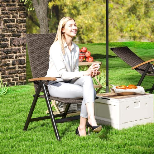 Outsunny Outdoor Folding Dining Chair, PE Rattan Chair with Armrests, High Backrest, for Garden, Camping, Balcony, Porch, Brown