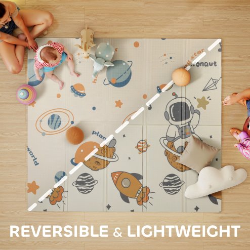 AIYAPLAY Baby Play Mat Double Sided, Foldable & Reversible Activity Playmat, Waterproof Kids Foam Crawling Mat for Outdoor Indoor Playtime Picnics, 196 x 176 x 1.5cm, Astronaut & Planet Theme