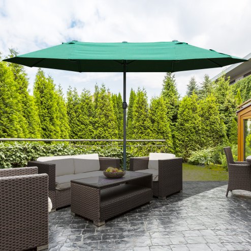 Outsunny 4.6m Garden Parasol Double-Sided Sun Umbrella Patio Market Shelter Canopy Shade Outdoor with Cross Base - Dark Green