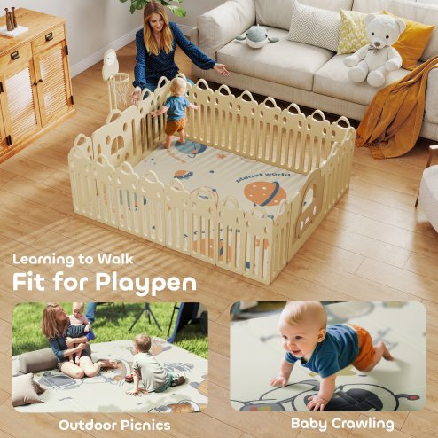 AIYAPLAY Baby Play Mat Double Sided, Foldable & Reversible Activity Playmat, Waterproof Kids Foam Crawling Mat for Outdoor Indoor Playtime Picnics, 177 x 146 x 1.5cm, Astronaut & Planet Theme