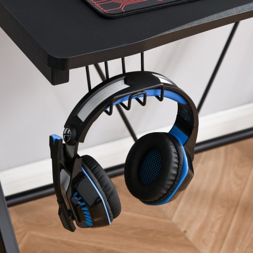 HOMCOM Gaming Desk 108 x 66 cm PC Computer Desk with Whole Board, A Shaped Gaming Table for Home Office with Cup Holder and Headphone Hook, Black