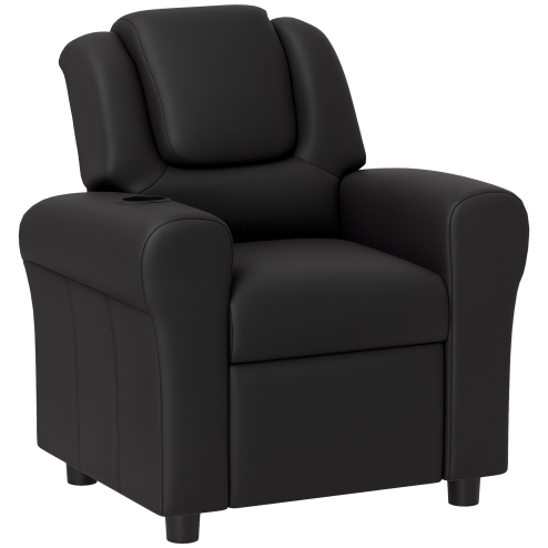 HOMCOM Kids Recliner, PU Leather Kids Armchair, Child Chair, Toddler Armchair with Adjustable Backrest, Footrest, Padded Headrest, Cup Holder, Black