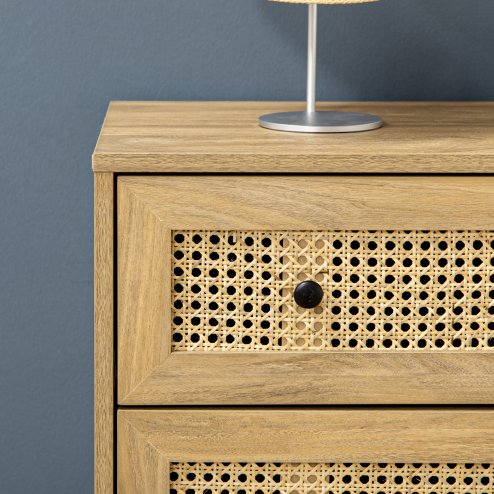 HOMCOM Chest of Drawers, 4-Drawer Storage Organiser Unit with Rattan Element for Bedroom, Living Room, Wood Effect