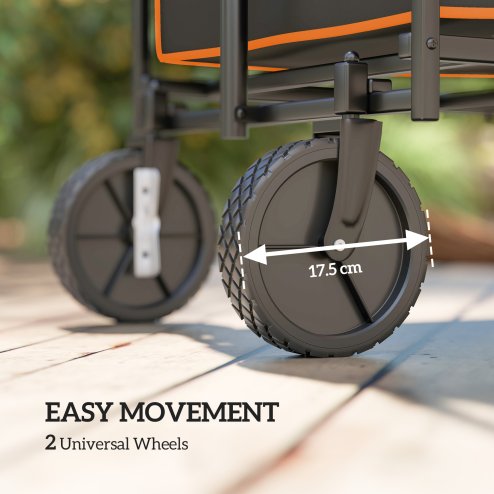 Outsunny 160L Festival Trolley on Wheels, Folding Camping Trolley Cart w/ Tailgate, 100kg Heavy Duty Garden Collapsible Folding Wagon w/Adjustable Handle, Carry Bag for Beach Picnic, Black and Orange