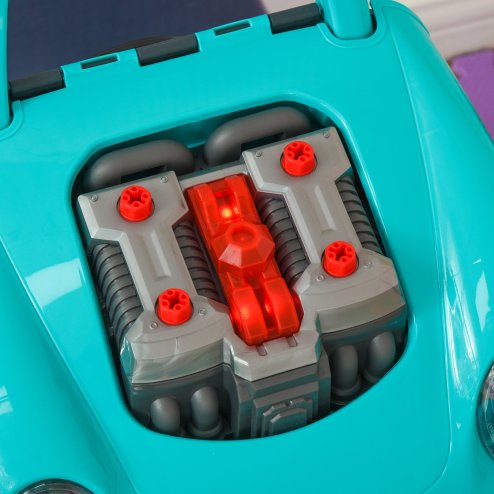 HOMCOM Kids Truck Engine Toy Set Toddler Educational Car Service Station w/ RC Car Key Steering Wheel Horn Light, Mechanic Gifts for Ages 3-5 Years - Teal