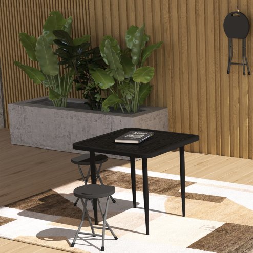 Outsunny Folding Stool Set of 4, Decorative Garden Stool Chair with Safety Latch, Foldable Garden Stools with Powder-Coated Steel Legs HDPE Seat and Handle for Indoor and Outdoor, Charcoal Grey