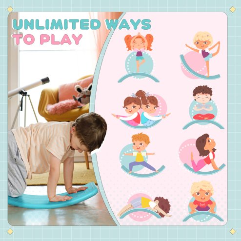 ZONEKIZ Balance Board Kids Wobble Board, Stepping Stone, Montessori Toy for Children, Nursery Toy, for Ages 3-6 Years, 82 x 27.5 x 19.5cm - Blue