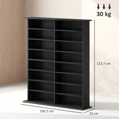 HOMCOM 720 CD/396 DVD Storage Unit, 396 Blu-ray Media Storage Shelf with 16 Compartments and 12 Adjustable Shelves, CD Tower for Living Room, Bedroom, Office