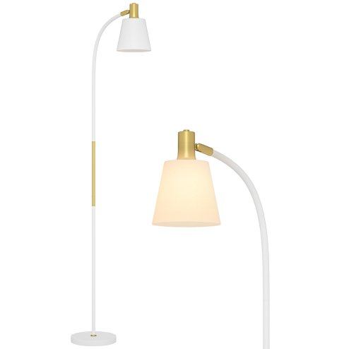 HOMCOM Floor Lamp for Living Room, Spotlight Reading Standing Lamp with Adjustable Height, Rocker on/off Switch, Indoor Task Lighting for Bedroom, Office,  White (Bulb not Included)