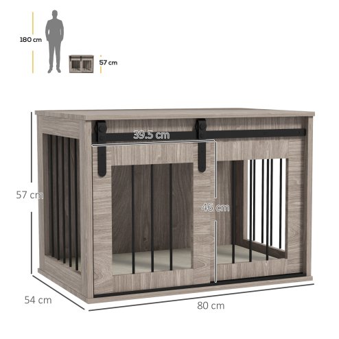 PawHut Dog Crate Furniture, Dog House Furniture Style for Medium Breeds, Pet Kennel with Removable Cushion for Indoor Use, 80 x 54 x 57cm, Brown