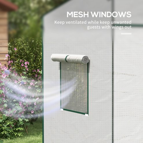 Outsunny Tomato Greenhouse with Reinforced PE Cover, Walk-in Garden Growhouse with Large Roll-up Door and 2 Mesh Windows, Portable Indoor Outdoor Green House, 196L x 77W x 178Hcm, White