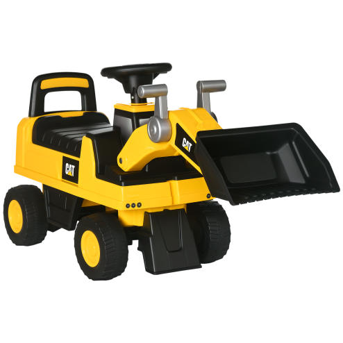 HOMCOM CAT Licensed Kids Construction Ride-On Toddler Digger Excavator Foot-To-Floor Ride-On Toy w/ Manual Shovel, Horn, Hidden Storage, for Ages 1.5-3 Years