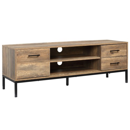 HOMCOM Entertainment Centre for TV up to 50 Inches, TV Cabinet with Door, Open Storage and Drawers, TV Stand for Bedroom with Steel Legs, Coffee