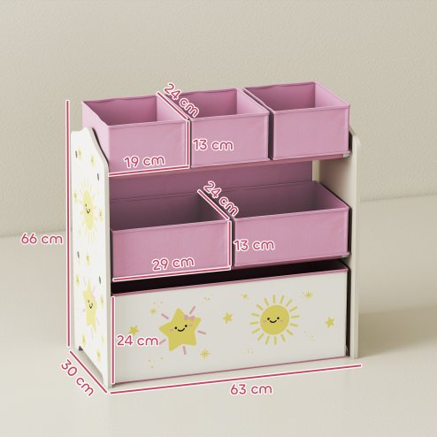 AIYAPLAY Kids Toy Storage Units, 3-Tier Toy Organiser Shelf with 6 Removable Fabric Boxes for Kids, Boys, Girls, Bedroom, Playroom, Nursery, Pink