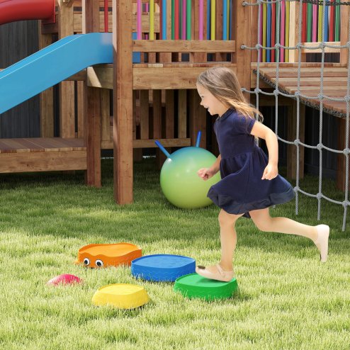 AIYAPLAY 5PCS Balance Stepping Stones, Frog-Shaped Sensory Stepping Stones for Toddlers, Anti-Slip Edging, Stackable Design, Indoor Outdoor Obstacle Course for Kids Ages 2-8, Multicoloured