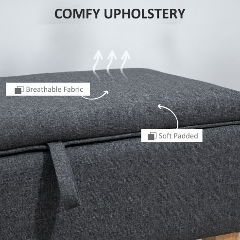 HOMCOM Linen Storage Ottoman Padded Footstool with Rubberwood Legs for Storage Box, Bed End, Shoe Bench, Seating