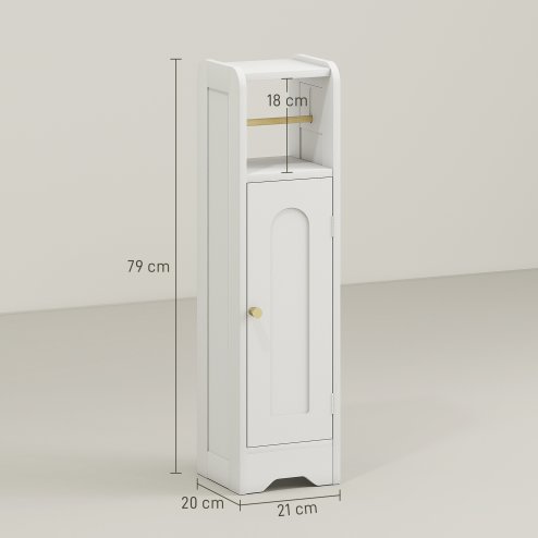 HOMCOM Small Bathroom Storage Cabinet, Freestanding Toilet Roll Holder, Slim Bathroom Cabinet with Adjustable Shelf for Small Spaces, White