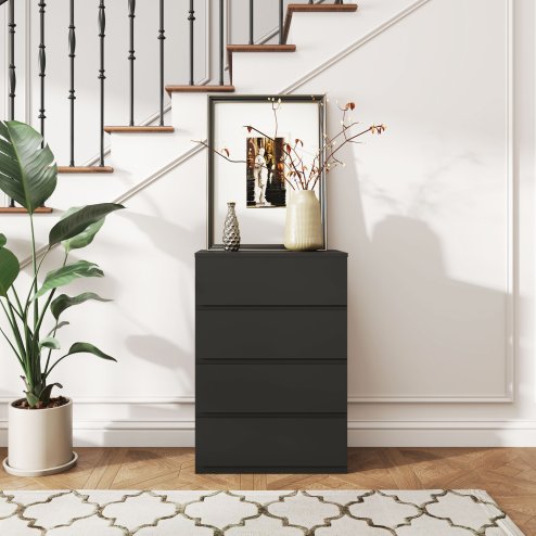 HOMCOM Chest of Drawers, 4 Drawers Storage Cabinet Floor Tower Cupboard for Bedroom Living Room, Black