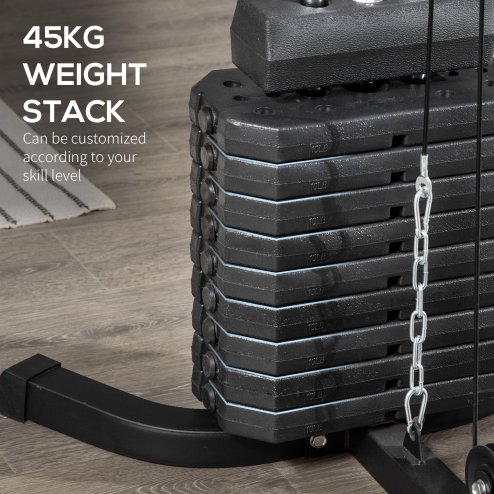HOMCOM Multi Gym Equipment, Multifunction Home Gym Machine with 45kg Weight Stack, for Lat Pulldown, Leg Extensions, Preacher Bicep Curls, Triceps Pulldowns, Chest Press, Strength Training