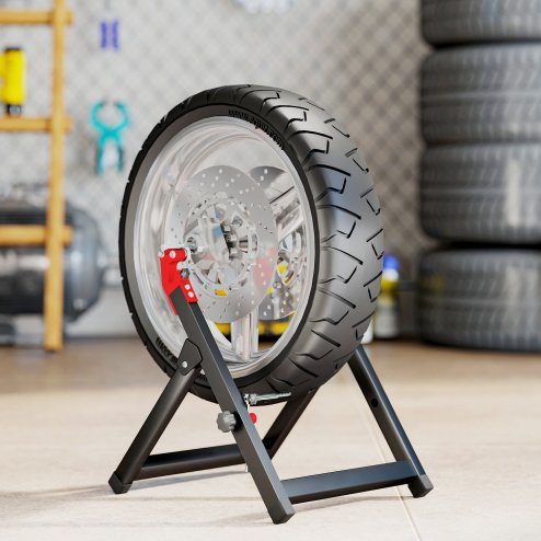 HOMCOM Foldable Motorcycle Wheel Balancer Truing Stand with Spoke Wrench, Steel Bike Tyre Rim Balancing Stand with Aluminium Shaft, Fits Wheels up to 23