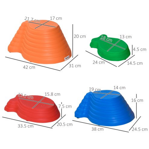 Outsunny Kids Balance Stepping Stones 11-Piece Fish Shape Non-Slip Obstacle Course Stackable Balance Blocks Exercise Toddler Balance for Indoors and Outdoors - Multicoloured