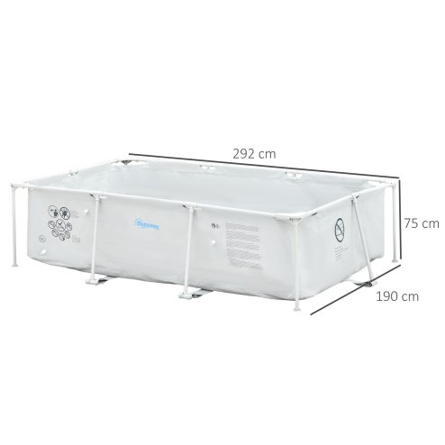 Outsunny Steel Frame Pool with Filter Pump, Filter Cartridge, Reinforced Sidewalls Rust Resistant Above Ground Swimming Pool 292 x 190 x 75cm, Grey