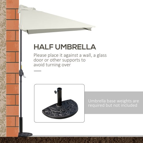Outsunny Balcony Half Parasol Semi Round Umbrella Patio Crank Handle (2.3 m, Beige)- NO BASE INCLUDED