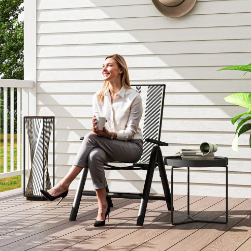 Outsunny Rattan Folding Chair Outdoor, 5-Position Adjustable Wicker Garden Dining Chair with High Backrest, Wide Armrest, for Patio, Terrace, Balcony, Black