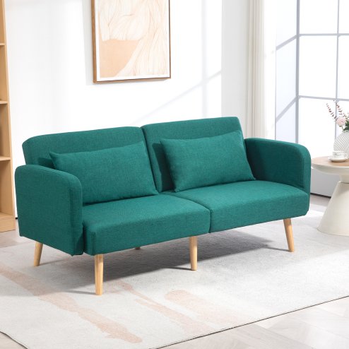 HOMCOM Click Clack Sofa Bed, 3 Seater Sofa, Convertible Bed Settee, Modern Fabric Loveseat Sofa Couch with 2 Cushions for Living Room, Guest Room