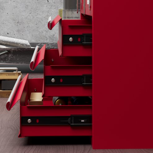 DURHAND 3 Drawer Tool Chest, Lockable Metal Tool Box with Ball Bearing Runners, Portable Toolbox, 510mm x 220mm x 320mm, Red