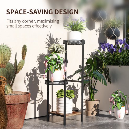 Outsunny 4 Tiered Plant Stand, Tall Metal Plant Shelf, Corner Plant Holder Display Rack for Living Room, Balcony, Garden, Patio