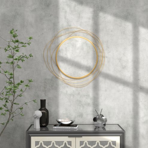 HOMCOM Metal Wall Art 65cm Modern Decorative Mirror Decor Hanging Home Wall Sculptures for Living Room Bedroom Dining Room, Gold