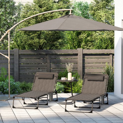 Outsunny 2 Piece Foldable Sun Lounger Set with 5-level Reclining Back, Outdoor Tanning Chairs Sun Loungers with Build-in Padded Seat, Side Pocket, Headrest for Beach, Patio, Black