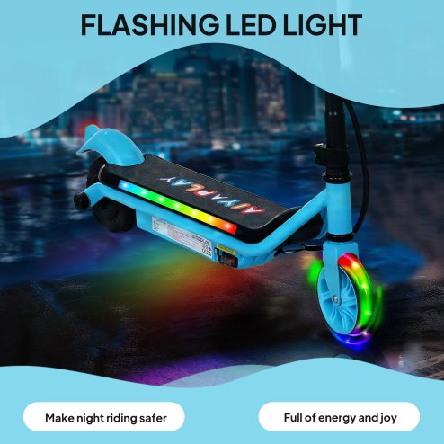 AIYAPLAY Electric Scooter for Kids Ages 6-14, with Dual Brakes, Flash Wheel and Colourful Light, Kids Electric Scooter E Scooter, Up to 12 KM/H & 10 KM, Blue