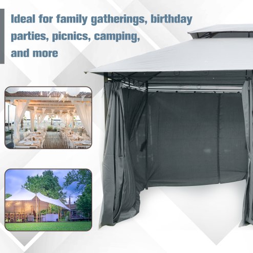 Outsunny 4m x 3(m)Garden Gazebo, Double Roof Outdoor Gazebo Canopy Shelter with Curtains, Solid Steel Frame for Patio, Garden